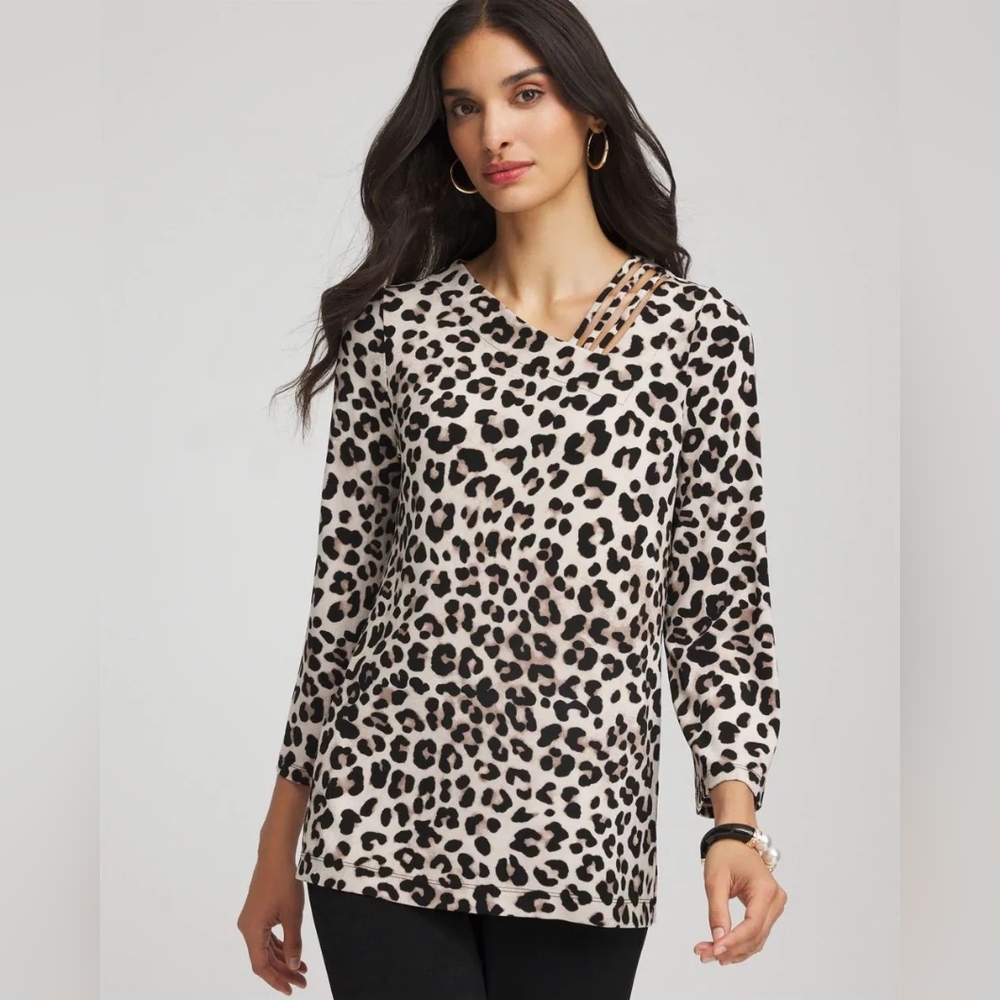 CHICO'S | Travelers™ Animal-Print Lattice Top